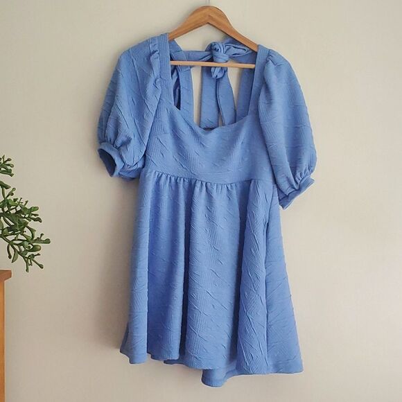 Free people violet mini dress with puff sleeves in periwinkle blue women's small - Picture 6 of 6